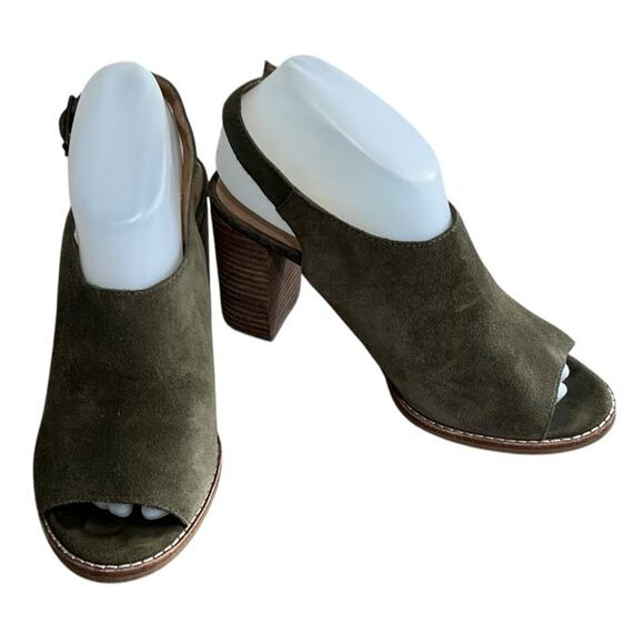 Madewell Cary Slingback Sandal Sz 8 Olive Green Suede Stacked 3.5" Block Heel - Picture 9 of 9